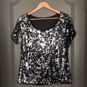 Express - Black Sequence Top With Mesh Back
